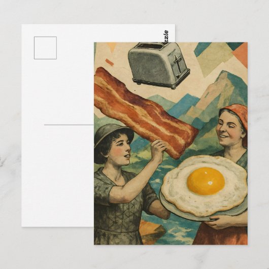 Surreal Breakfast Woman Bacon and Eggs Toaster ポストカード (正面/裏面)