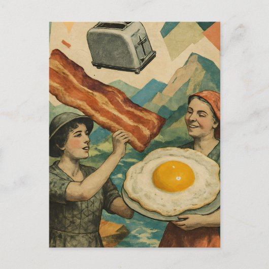 Surreal Breakfast Woman Bacon and Eggs Toaster ポストカード (正面)