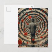 Surreal Business Man Red Roses Collage ポストカード (正面/裏面)