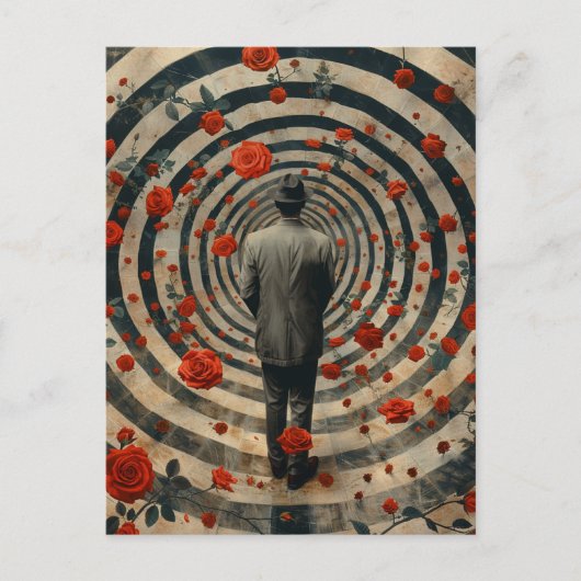 Surreal Business Man Red Roses Collage ポストカード (正面)