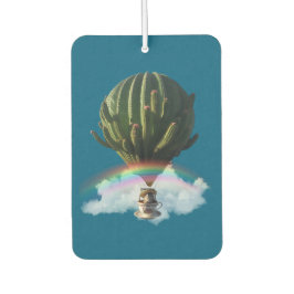 Surreal Cat Hot Air Balloon with Cactus & Rainbow カーエアーフレッシュナー