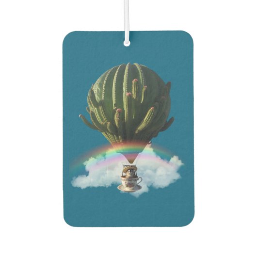 Surreal Cat Hot Air Balloon with Cactus & Rainbow カーエアーフレッシュナー (正面)