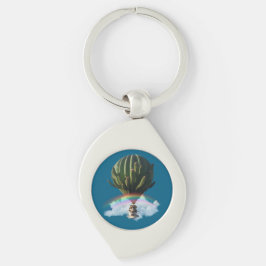 Surreal Cat Hot Air Balloon with Cactus & Rainbow キーホルダー