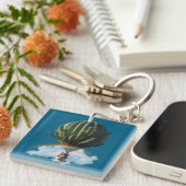 Surreal Cat Hot Air Balloon with Cactus & Rainbow キーホルダー (正面右)