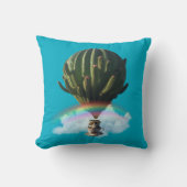 Surreal Cat Hot Air Balloon with Cactus & Rainbow クッション (正面)