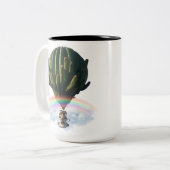Surreal Cat Hot Air Balloon with Cactus & Rainbow ツートーンマグカップ (正面左)