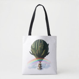 Surreal Cat Hot Air Balloon with Cactus & Rainbow トートバッグ