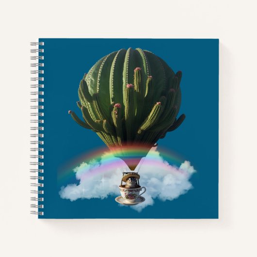 Surreal Cat Hot Air Balloon with Cactus & Rainbow ノートブック (正面)
