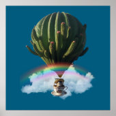 Surreal Cat Hot Air Balloon with Cactus & Rainbow ポスター (正面)