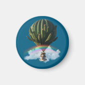 Surreal Cat Hot Air Balloon with Cactus & Rainbow マグネット (正面)