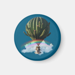 Surreal Cat Hot Air Balloon with Cactus & Rainbow マグネット