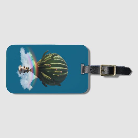 Surreal Cat Hot Air Balloon with Cactus & Rainbow ラゲッジタグ (正面横)