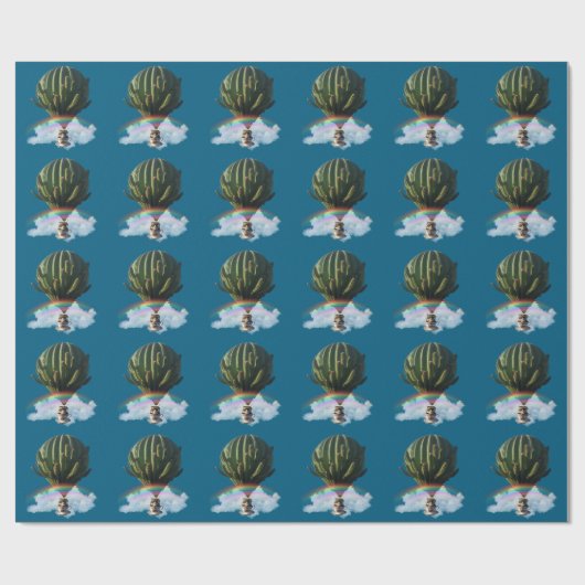 Surreal Cat Hot Air Balloon with Cactus & Rainbow ラッピングペーパー (フラット)