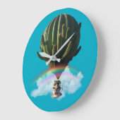Surreal Cat Hot Air Balloon with Cactus & Rainbow ラージ壁時計 (傾斜)