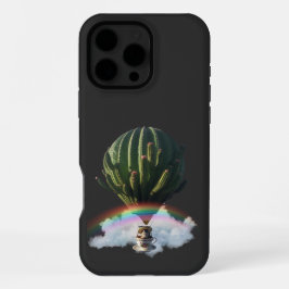 Surreal Cat Hot Air Balloon with Cactus & Rainbow iPhone 16 Pro Maxケース
