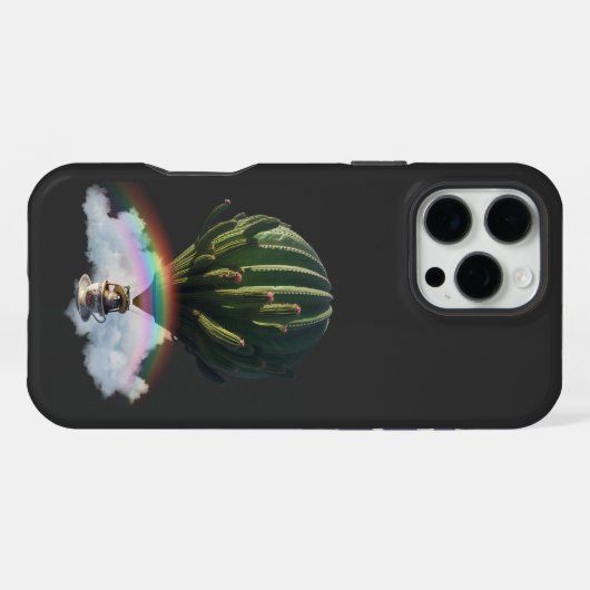 Surreal Cat Hot Air Balloon with Cactus & Rainbow iPhoneケース (裏面横)
