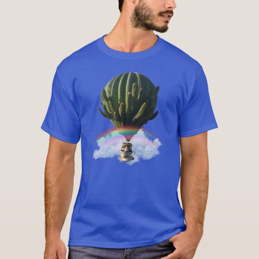 Surreal Cat Hot Air Balloon with Cactus & Rainbow Tシャツ (正面)