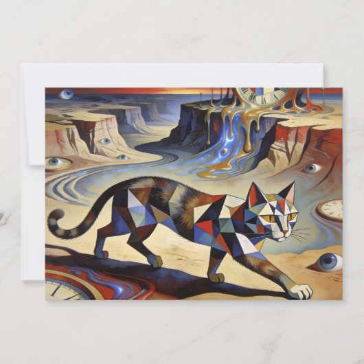 Surreal Cat Melting Clocks Dali Picasso Inspired 招待状 (正面)