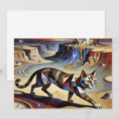 Surreal Cat Melting Clocks Dali Picasso Inspired 招待状 (正面/裏面)