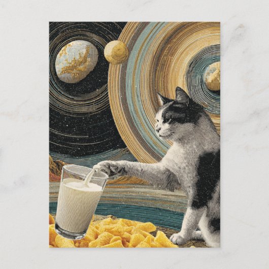 Surreal Cat With Milk in Space ポストカード (正面)