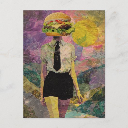 Surreal Cheeseburger Woman Mixed Media ポストカード (正面)