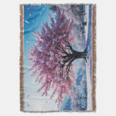 Surreal Cherry Blossom Tree in Snowy Landscape スローブランケット (正面縦)