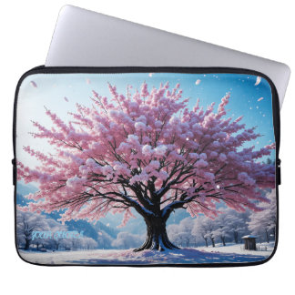 Surreal Cherry Blossom Tree in Snowy Landscape ラップトップスリーブ