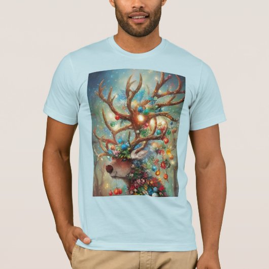 Surreal Christmas Reindeer With Ornaments & Lights Tシャツ (正面)