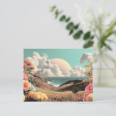 Surreal Coastal Landscape With Flowers And Clouds ポストカード (スタンド正面)