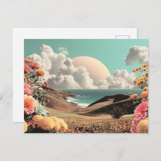 Surreal Coastal Landscape With Flowers And Clouds ポストカード (正面/裏面)