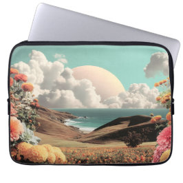 Surreal Coastal Landscape With Flowers And Clouds ラップトップスリーブ