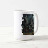 Surreal Creepy Haunted House with Pumpkins & Moon コーヒーマグカップ (正面右)