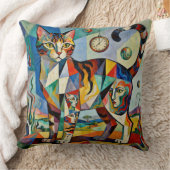Surreal Cubist Style Cat Art クッション (ブランケット)