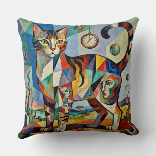 Surreal Cubist Style Cat Art クッション (裏面)