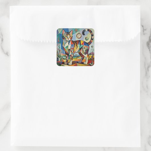 Surreal Cubist Style Cat Art スクエアシール (バッグ)
