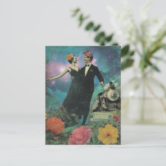 Surreal Dancing People Adventure Collage Train  ポストカード (スタンド正面)