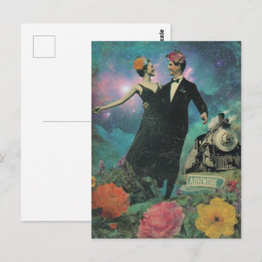 Surreal Dancing People Adventure Collage Train  ポストカード (正面/裏面)