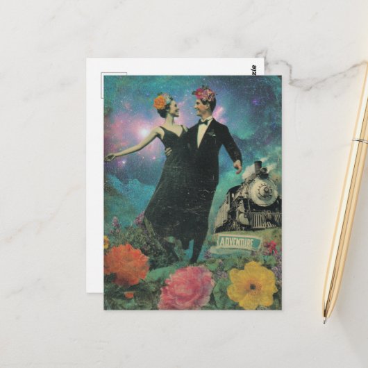 Surreal Dancing People Adventure Collage Train  ポストカード (正面/裏面インサイチュ)