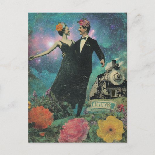 Surreal Dancing People Adventure Collage Train  ポストカード (正面)