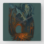 Surreal Dark Cityscape Art Ghostly Figure Painting スクエア壁時計 (正面)