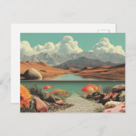 Surreal Desert and Lake with Goldfish ポストカード