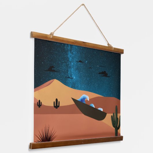 Surreal Desert Night Art Poster |  吊り下げ型タペストリー (傾斜あり)