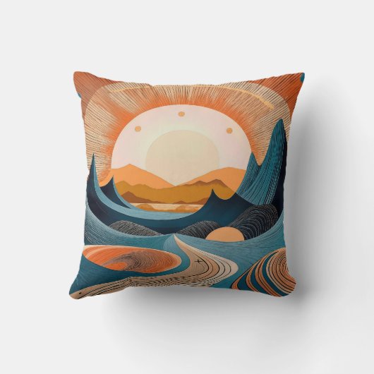 Surreal Desert Sunset Abstract クッション (裏面)