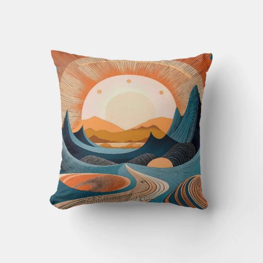 Surreal Desert Sunset Abstract クッション (正面)