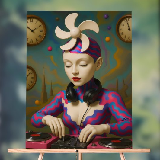 Surreal DJ Girl Psychedelic Futuristic Art Design アクリルサイン (ニュートラル)