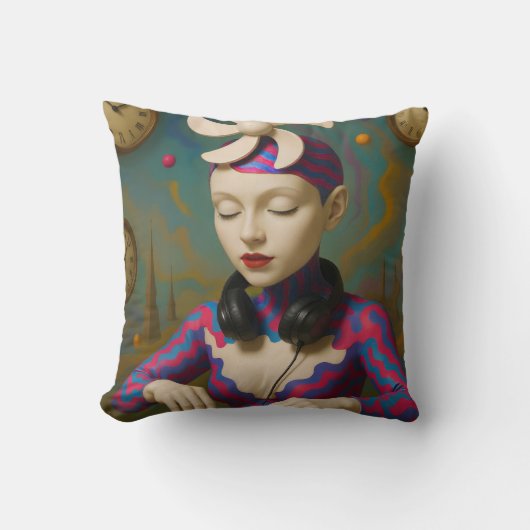 Surreal DJ Girl  Psychedelic Futuristic Art Design クッション (正面)