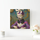 Surreal DJ Girl  Psychedelic Futuristic Art Design スクエア壁時計 (ホーム)