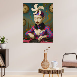 Surreal DJ Girl Psychedelic Futuristic Art Design ポスター