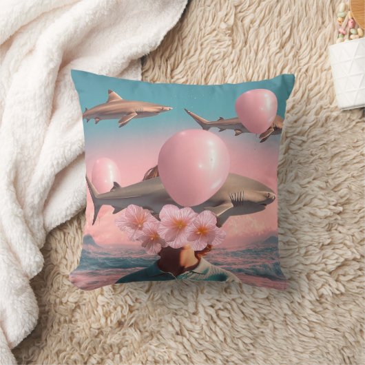 Surreal Dreamscape with Sharks and Balloons クッション (ブランケット)