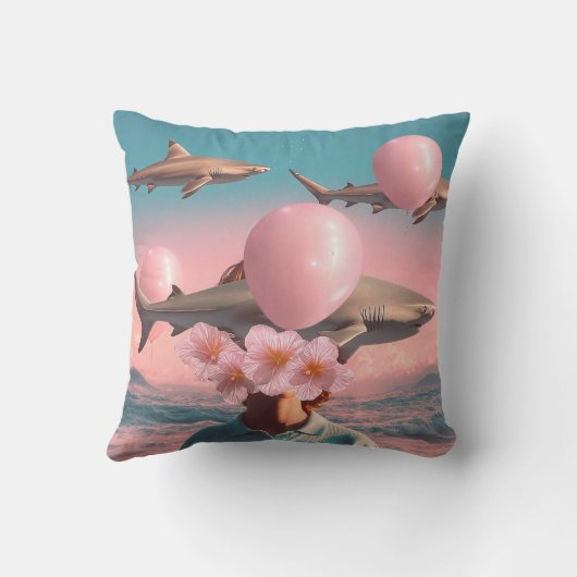 Surreal Dreamscape with Sharks and Balloons クッション (裏面)